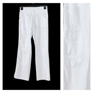 Caamana Womens Peruvian Cotton Wide Leg Pants Medium Embroidered Coastal Beachy